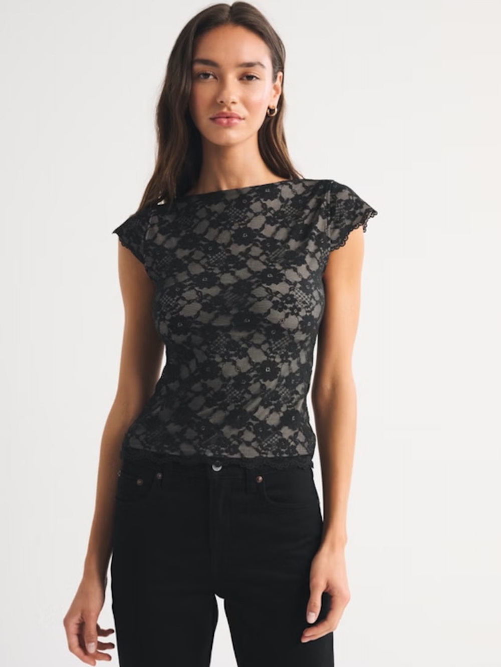 Abercrombie & Fitch sheer floral top boat neck